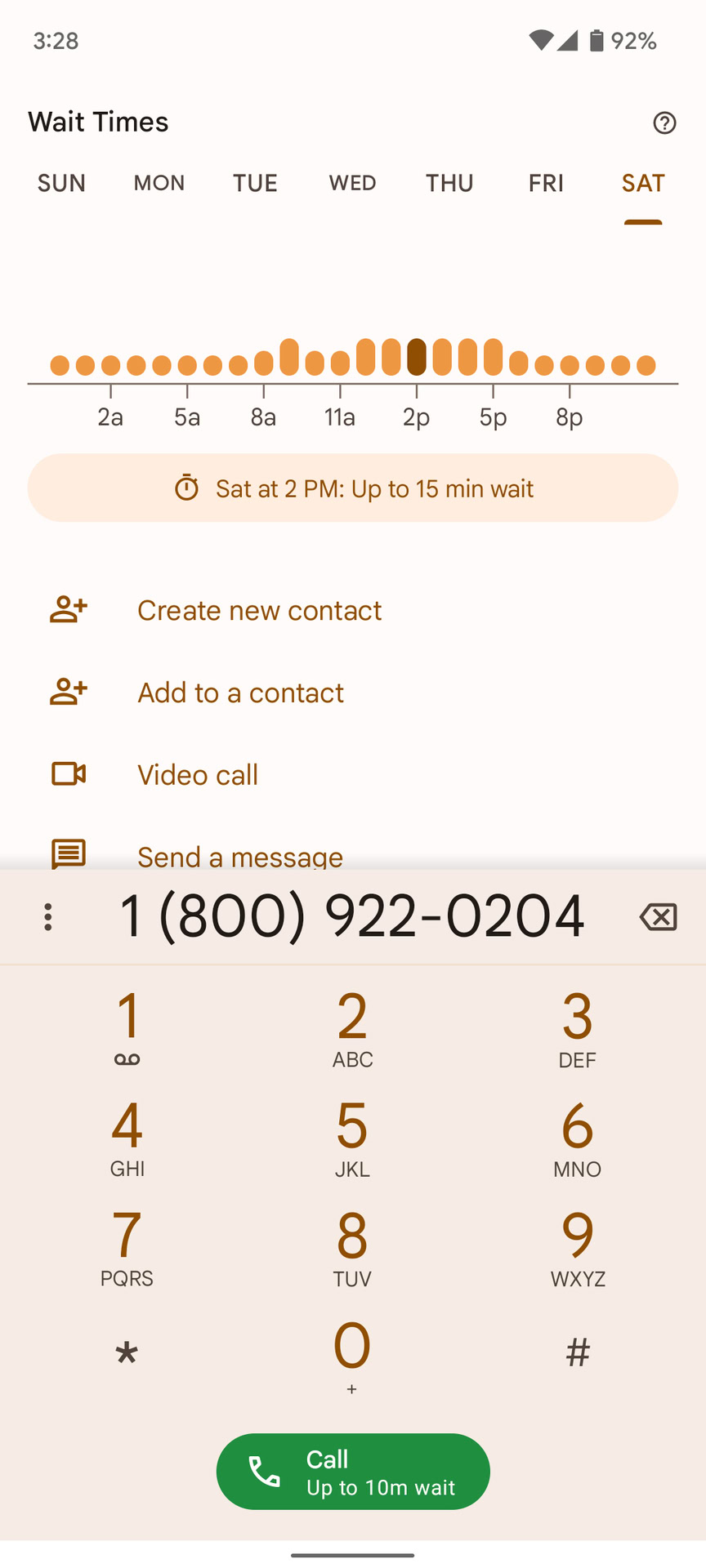 The Google Pixel 6 phone app wait times screenshot